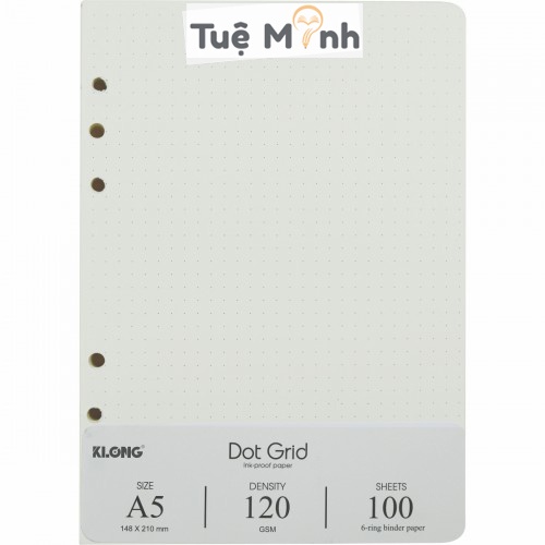 Ruột sổ còng Klong A5 100 tờ giấy chấm Dot Grid, giấy refill binder Klong MS 997