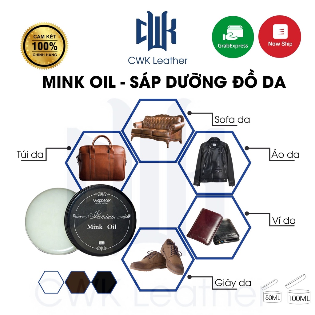 Mỡ chồn mink oil sáp dưỡng chuyên chăm sóc bảo dưỡng túi da, đánh bóng áo da và giày da