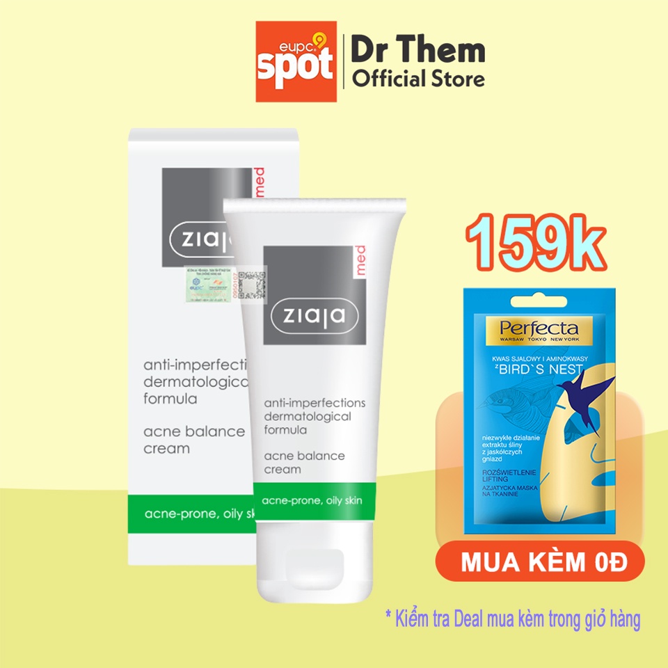Kem Dưỡng Ngừa Mụn Trứng Cá  Ziaja Med Anti-imperfections Dermatological Formula Acne Balance Cream 50ml