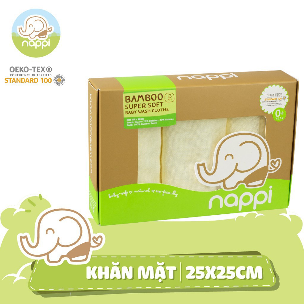 Nappi Khăn Mặt cho bé Siêu mềm, Sợi Tre 100% [HÀNG CHÍNH HÃNG NAPPI] thương hiệu Thái Lan