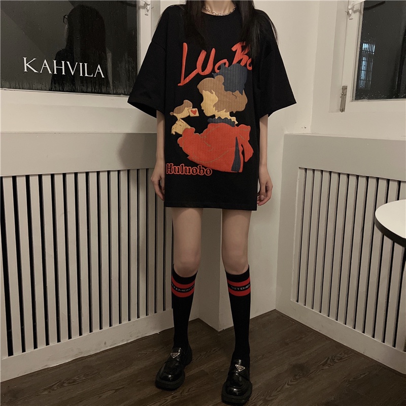 Áo Thun Cotton Tay Ngắn Dáng Rộng Màu Trơn Thời Trang Mùa Hè Cho Nữ