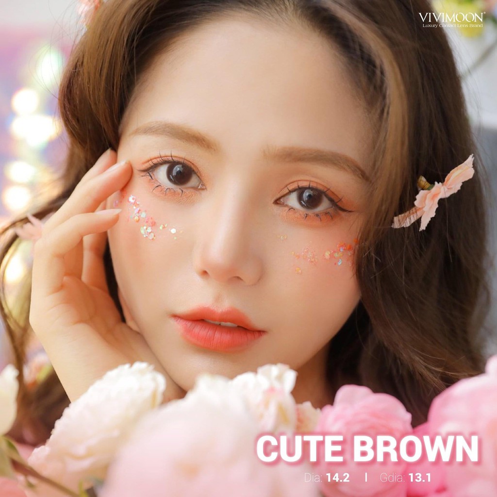 Kính áp tròng cao cấp Vivimoon cho mắt thở Hàn Quốc nâu trong tự nhiên Cute Brown 13.1mm