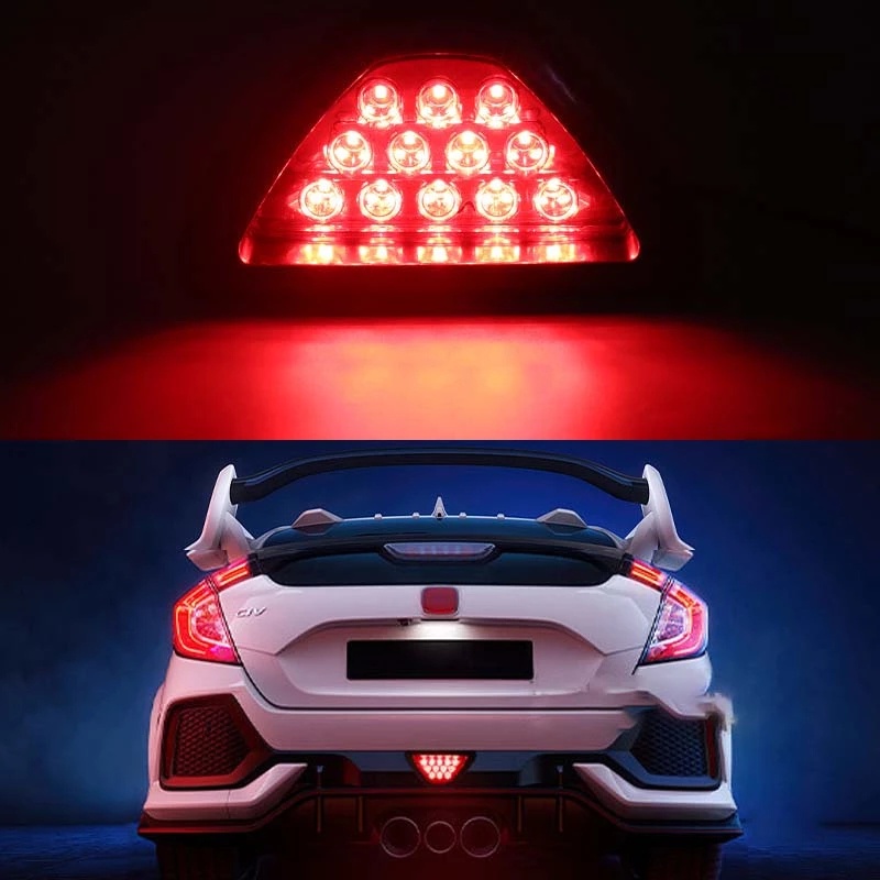 Đèn Phanh Xe Hơi / Mô Tô / Tàu Thuyền Hình Tam Giác 12 Bóng LED F1 Phong Cách DRL Màu Đỏ An Toàn
