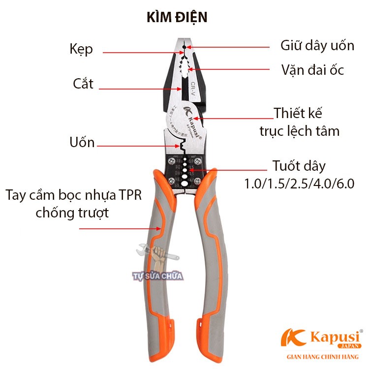 Kìm điện – kìm cắt - nhọn kìm đa năng chính hãng Nhật Kapusi JAPAN thép CR-V cao cấp, hàng loại xịn