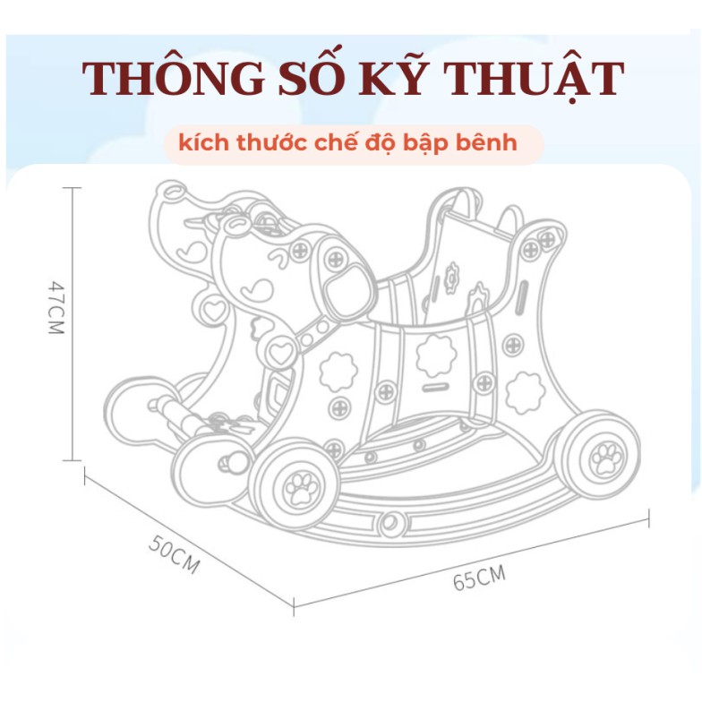 Ngựa bập bênh kết hợp nhạc và xe đẩy cho bé yêu