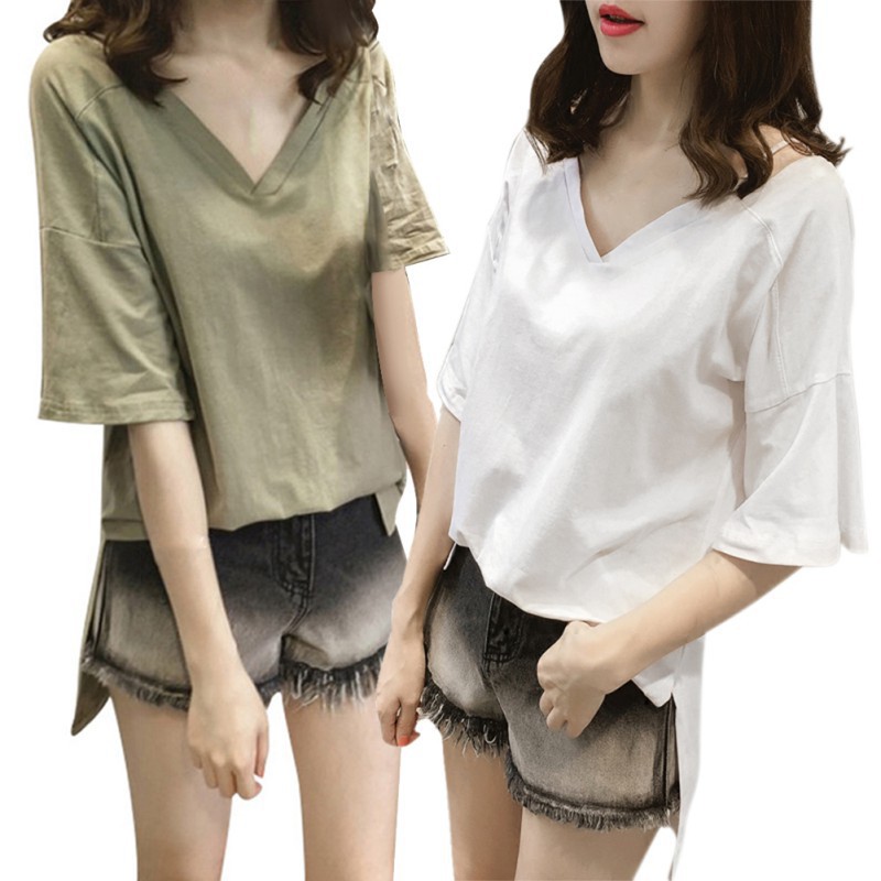Áo nữ cổ V tay lửng