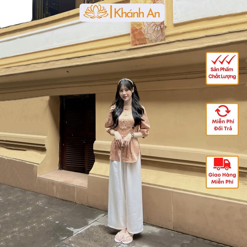 Áo Lẻ Không Gồm Quần Mẫu Bà Ba Cổ Tròn Cách Tân Đi Lễ Chùa