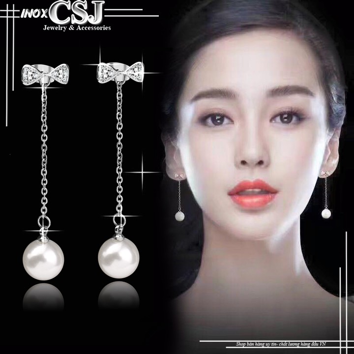 Bông tai (hoa tai) hình nơ rớt ngọc châu cực xinh