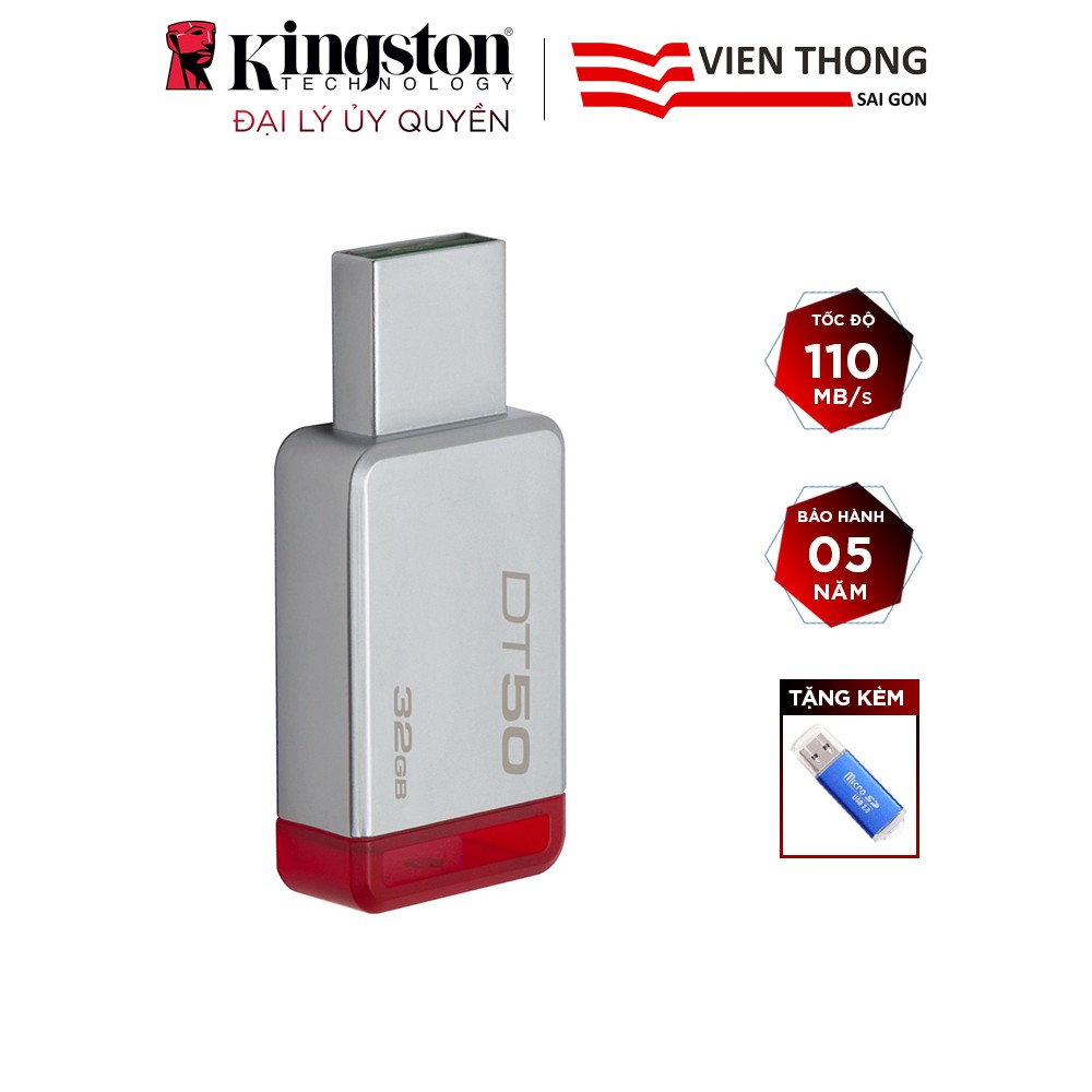 USB 3.0 Kingston DT50 32GB tốc độ upto 110MB/s tặng đầu đọc thẻ