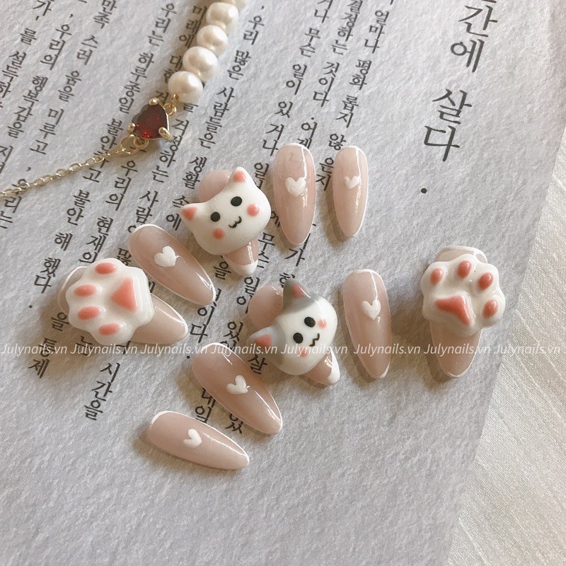 Móng úp thiết kế giá rẻ hình mèo 3D cute - nailbox thiết kế  nb019 Julynails.vn