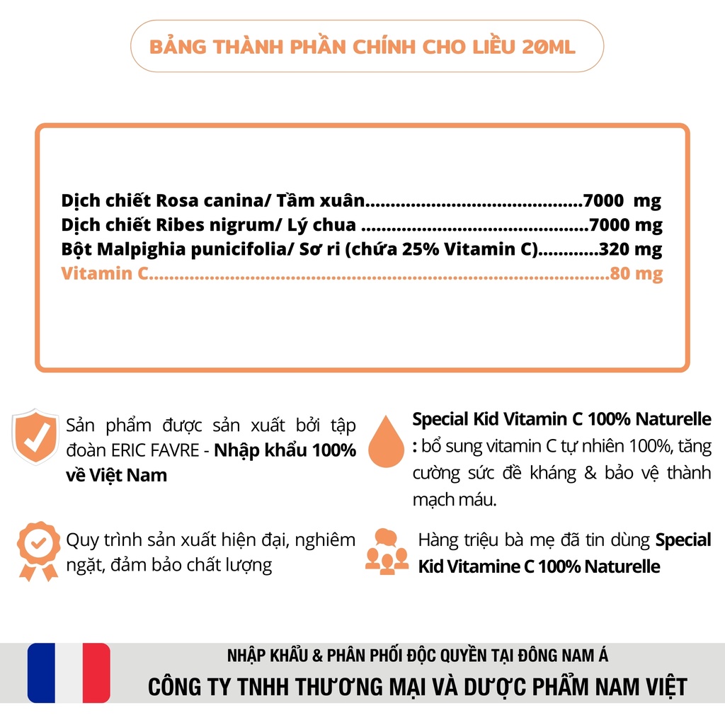 Siro bổ sung Vitamine C hữu cơ tự nhiên, tăng cường sức đề kháng - Special Kid Vitamine C 100% Naturelle - 125ml [Pháp]