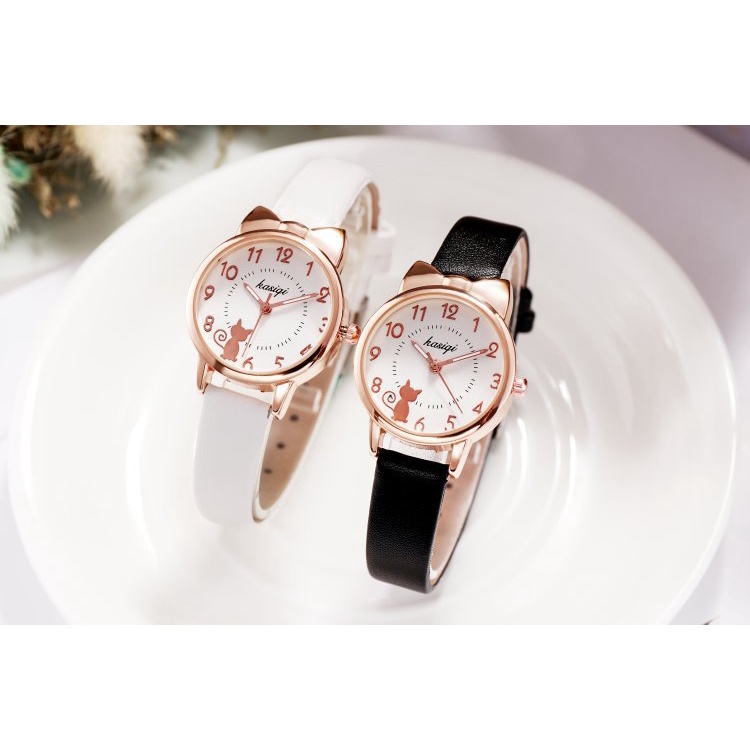 Đồng hồ thời trang nữ mặt mèo dây da tổng hợp yuhao PKHRYU010-1