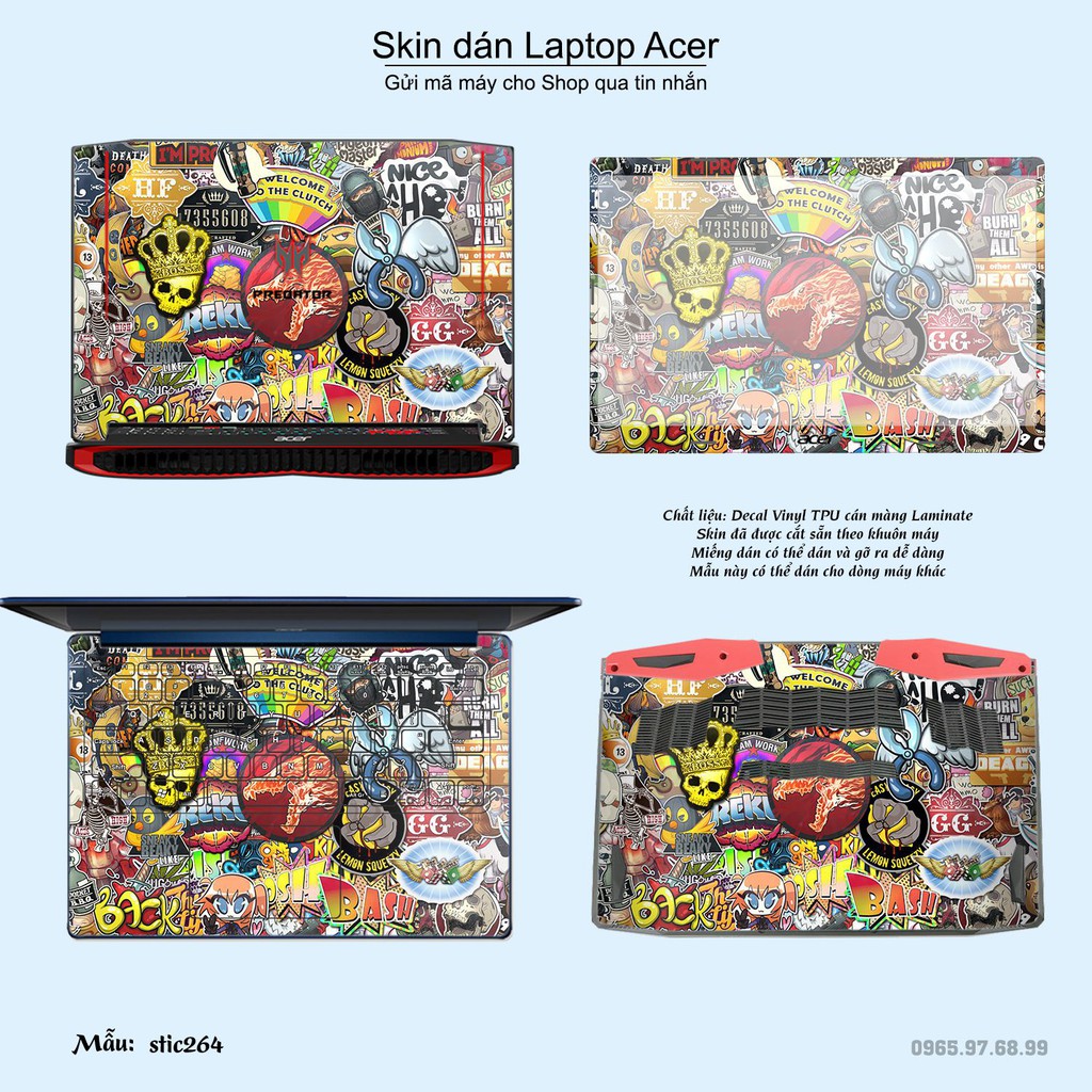 Skin dán Laptop Acer in hình sticker bomb _nhiều mẫu 2 (inbox mã máy cho Shop)