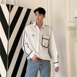 SƠ MI VIỀN TRẮNG ĐEN TAY DÀI - LJINSTORE