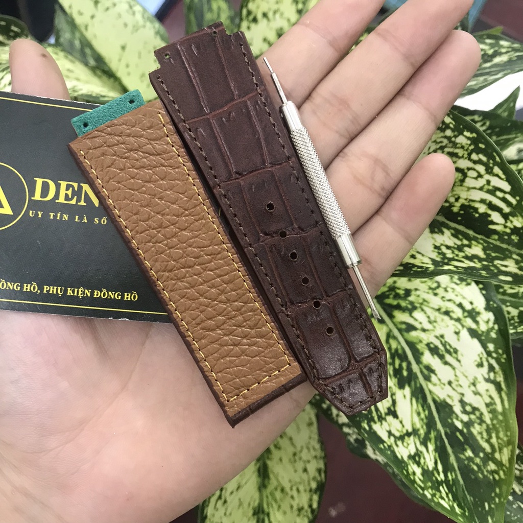[DA THẬT] Dây đồng hồ HUBLOT  da cá sấu màu đen,mầu nâu ,gia công  case 42 size 19 - 25 -22