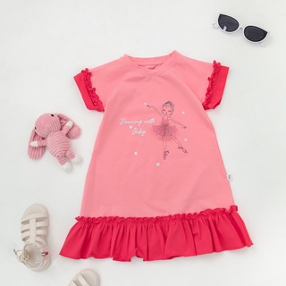 [25.6 GIẢM 40K ĐƠN 299K] Váy cho bé gái ILABY tay bèo dáng xuông in hình chất liệu cotton thoáng mát [11IG07690122]