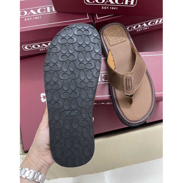 HÀNG XUẤT XỊN  FULl BOX _Dép kẹp nam COACH DA THẬT cực sang xịn êm vô đối