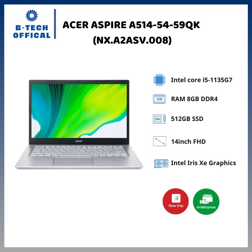 [ TẶNG VOUCHER 150K ] Laptop ACER ASPIRE A514-54-59QK (NX.A2ASV.008) - Hàng chính hãng bảo hành 12 tháng