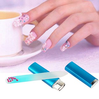 Thanh dũa móng tay bằng thủy tinh đính đá kèm hộp đựng tiện dụng
