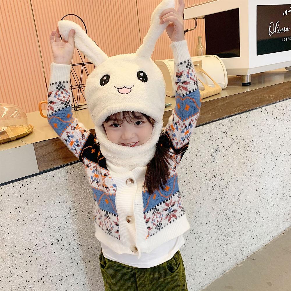 MIHAN1 Set Mũ Len Kèm Khăn Choàng Cổ Họa Tiết Hoạt Hình Dễ Thương Ấm Áp