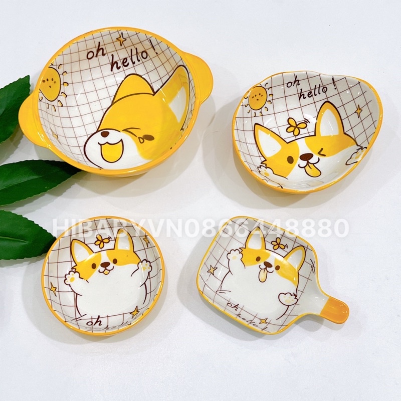 Bộ Nồi, Chảo, Gáo Hoạ tiết sứ Cao Cấp Cho Bé Ăn Dặm, Decor Gia Đình