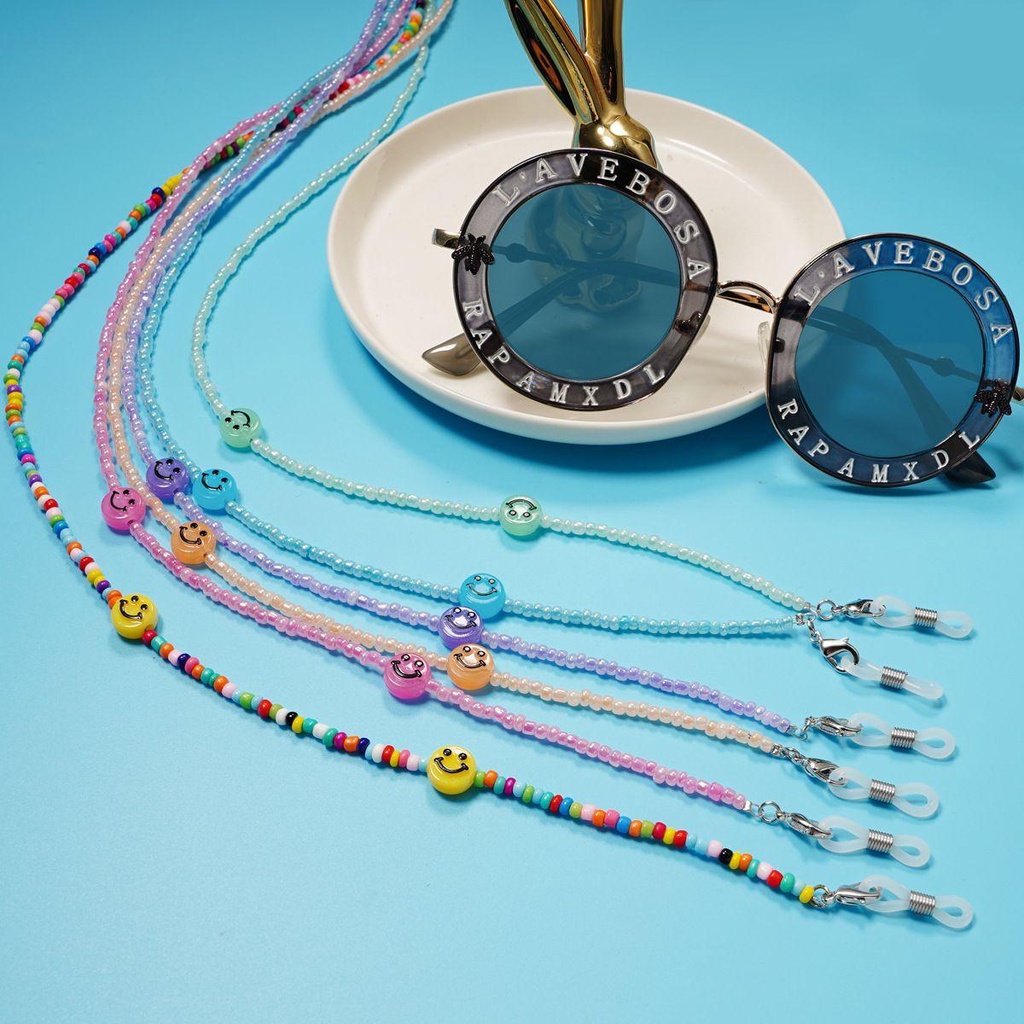 LILYES Eyeglass Lanyard Face Cover Necklace Neck Straps protectionCord Holders Glasses Chain Glasses Clips Anti-lost Smiley Candy Color Cartoon Sunglasses Cords Acrylic Beads Chain/Multicolor