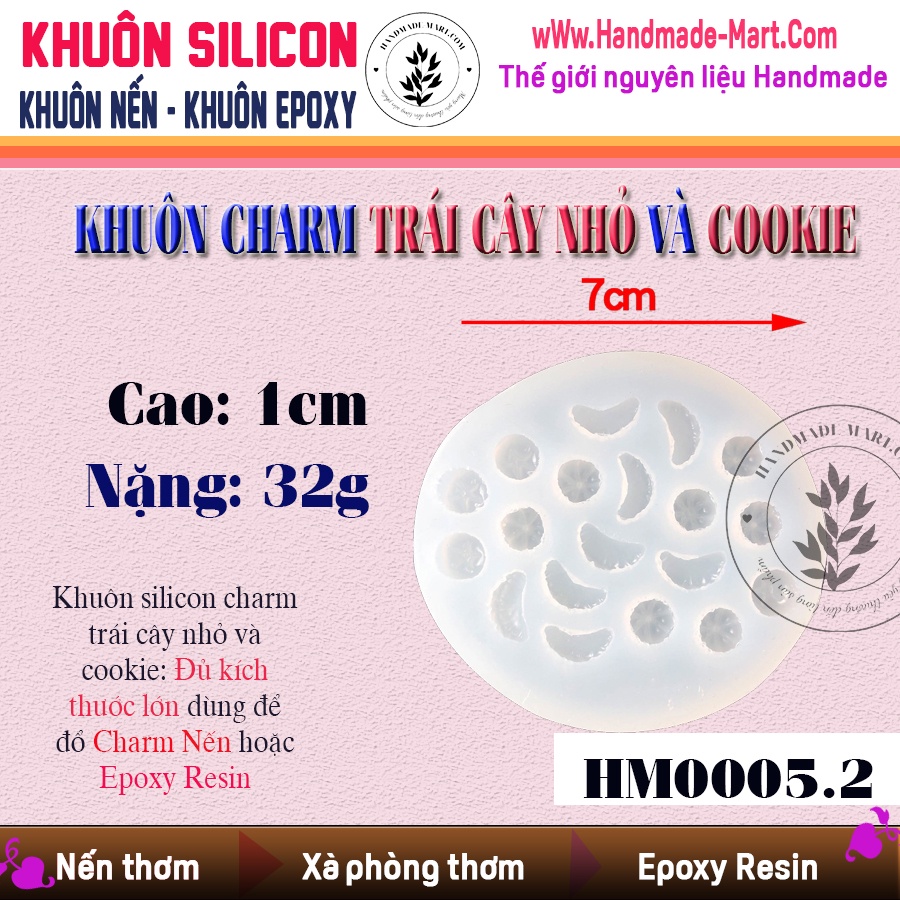 Khuôn silicon Charm trái cây nhỏ và cookie làm nến thơm hay bánh kẹo dẻo - HM005