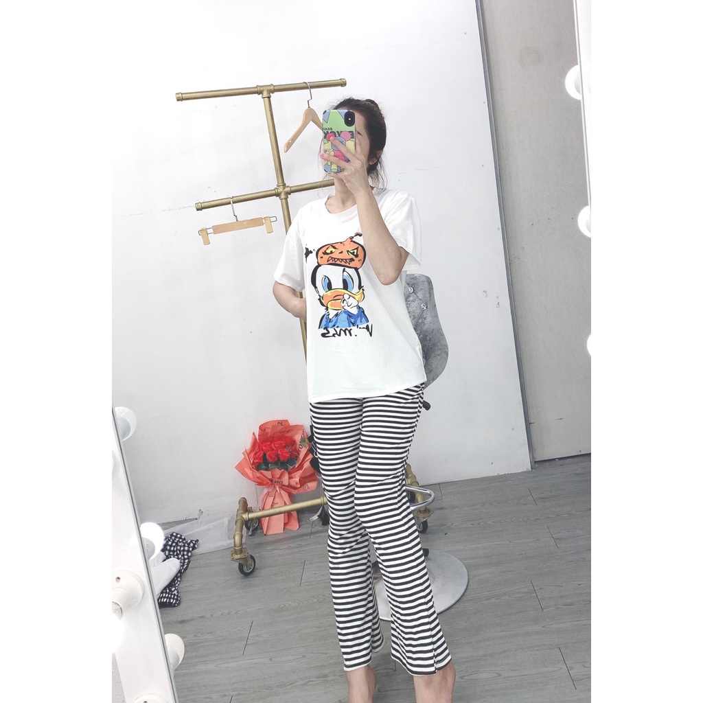 Set áo thun vịt, quần ống loe cho nữ mặc nhà, mặc đi chơi siêu HOT, form chuẩn