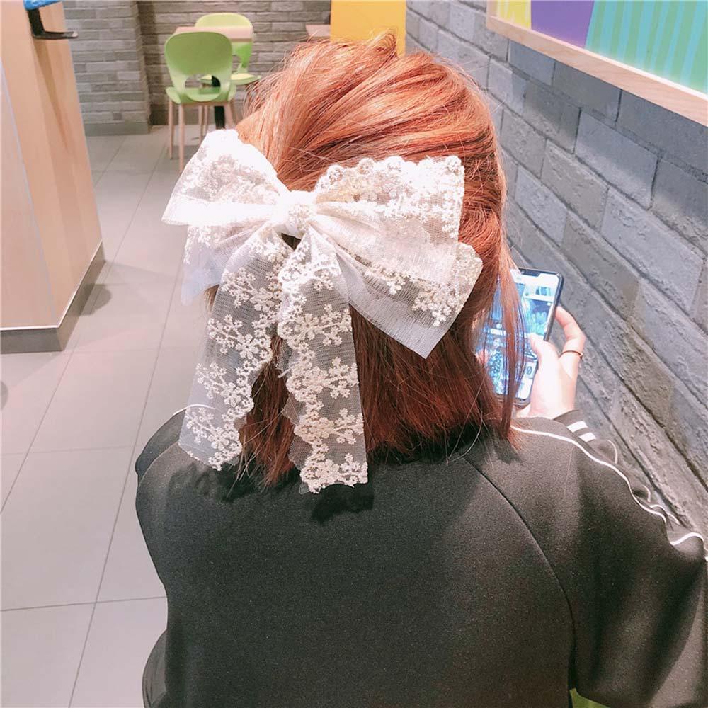 Kẹp Tóc Hình Nơ Lưới Đính Hoa Lấp Lánh Thanh Lịch Cho Nữ
