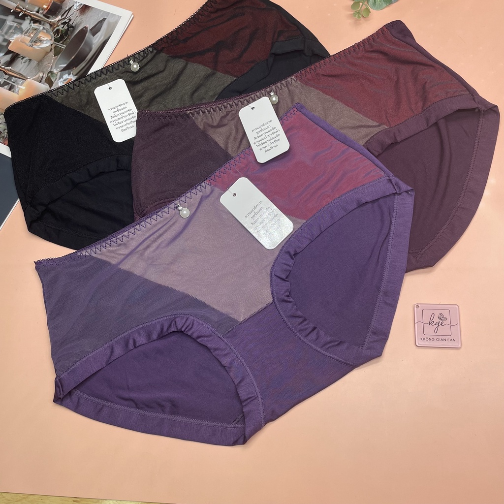 Quần lót nữ chất cotton pha lưới , quần lót phối 3 màu basic cho người dưới 62 kg  KGE