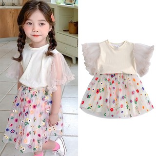 Bộ Áo Cánh Tiên Phối Ren + Chân Váy Lưới Cho Bé Gái