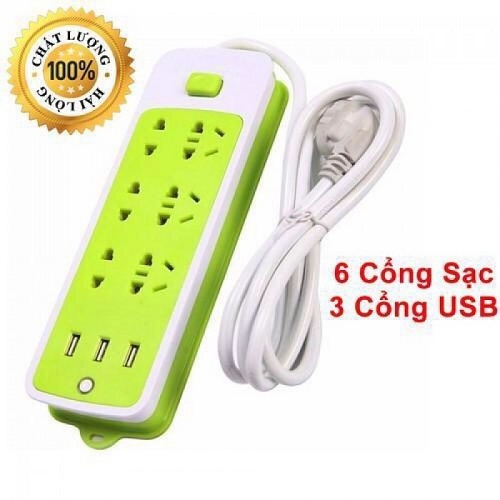 Ổ Cắm Điện Đa Năng Chống Giật 6 Lỗ Và Có 3 Cổng Sạc Usb Cho Điện Thoại, Máy Tính Bảng