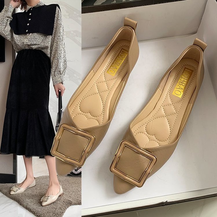 Giày bệt búp bê da mũi nhọn đế chống trơn trượt đính họa tiết kim loại hình vuông &931 new 2022
