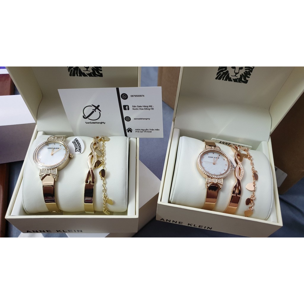 [SĂN SALE] Đồng Hồ Nữ ANNE KLEIN Mother of Pearl Dial Quartz Ladies Watch and Bracelet Set