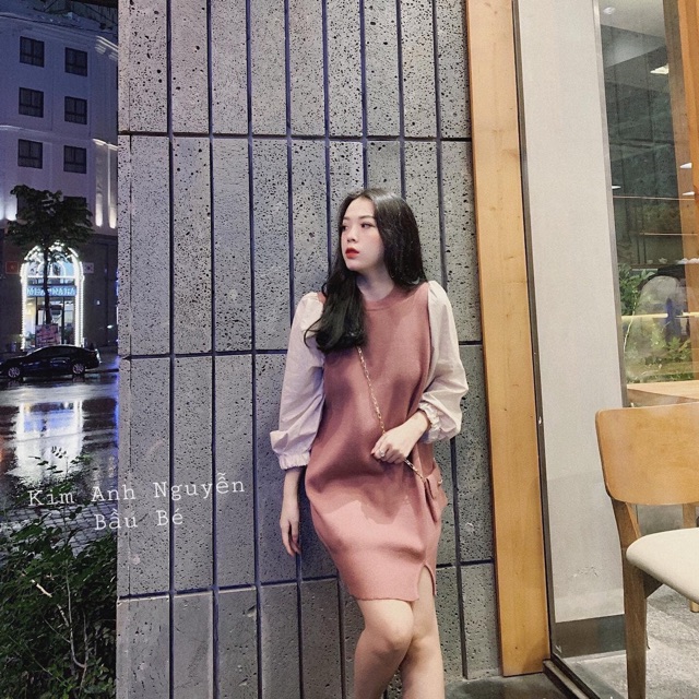 VÁY SUÔNG UMI HỒNG PHỐI TAY BỒNG | BigBuy360 - bigbuy360.vn