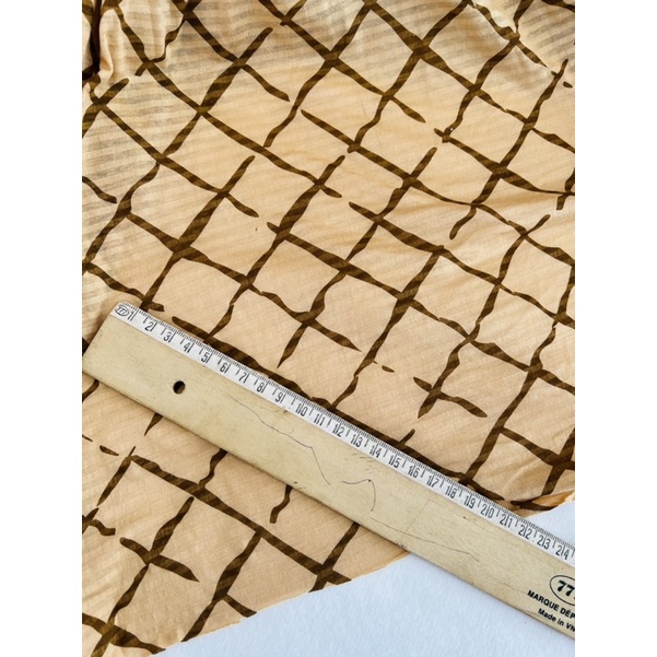 Vải thun cotton giấy nâu kẻ ô