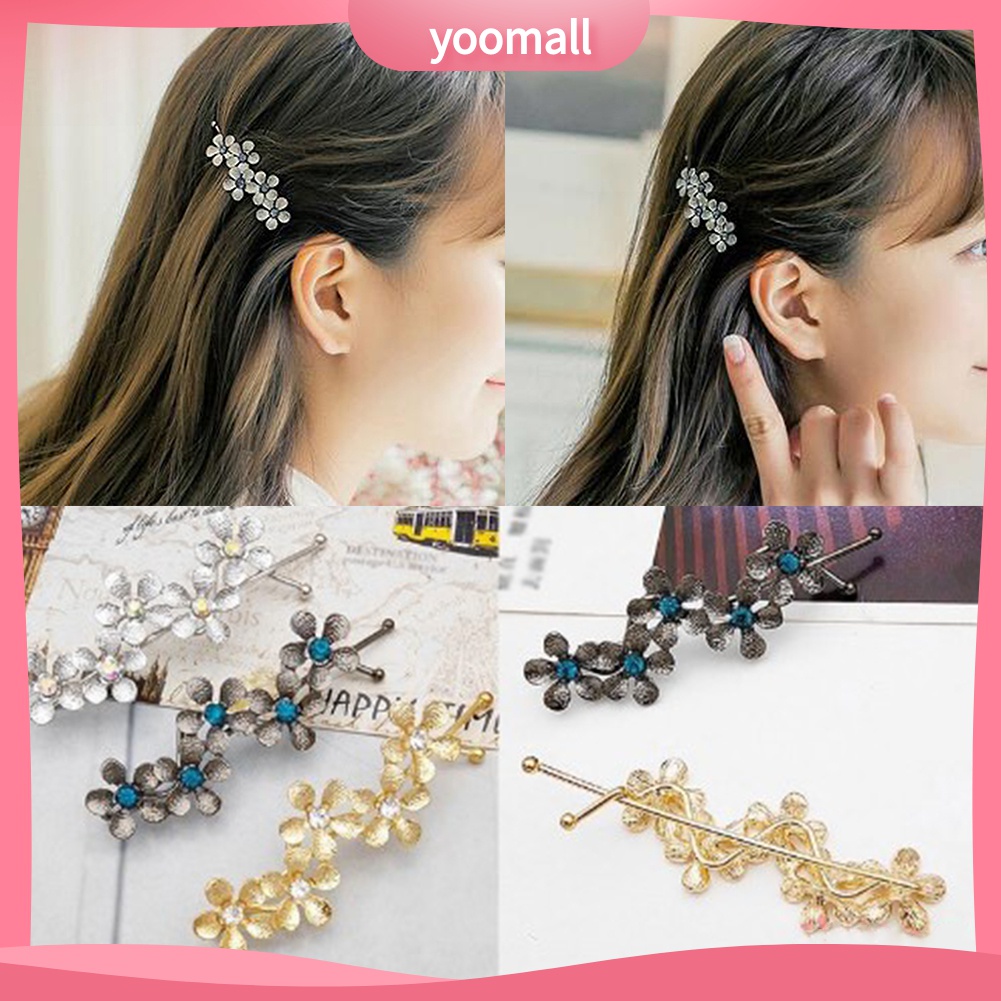 Yomall♡ Kẹp Tóc Hoa Đính Đá Lấp Lánh Cho Nữ