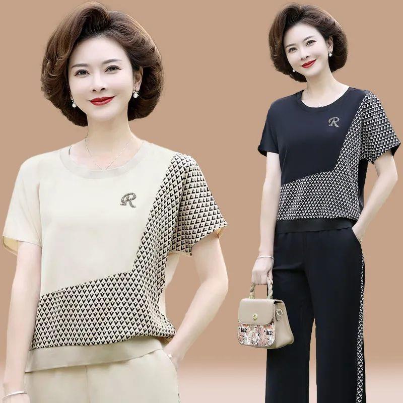 Set Áo Thun Ngắn Tay Và Quần Dài Phong Cách Phương Tây Thời Trang Mùa Hè Mới 2022 Dành Cho Phụ Nữ Trung Niên