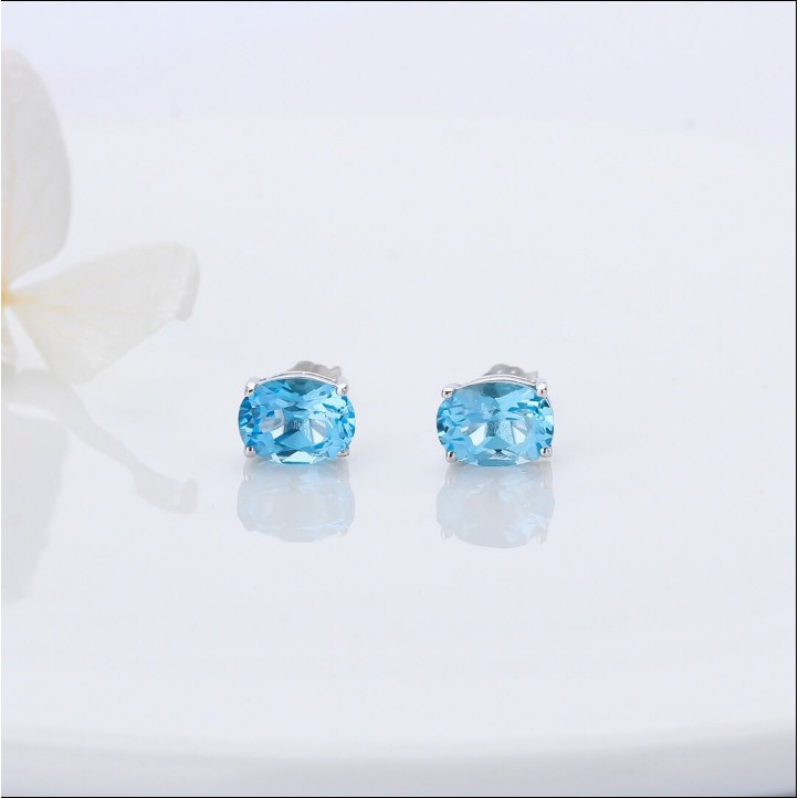 Khuyên Tai Bạc Nữ S925 Đá Xanh B1448 - Bảo ngọc Jewelry