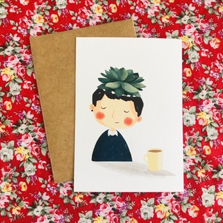 Postcard handmade cute chúc mừng sinh nhật/kỉ niệm hình cậu bé sen đá
