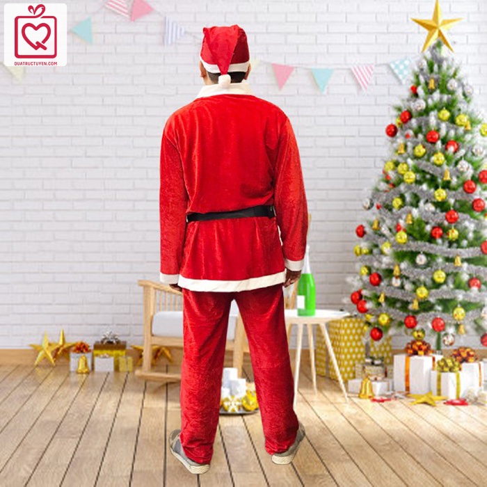 Bộ quần áo ông già noel người lớn vải nhung 7 phụ kiện
