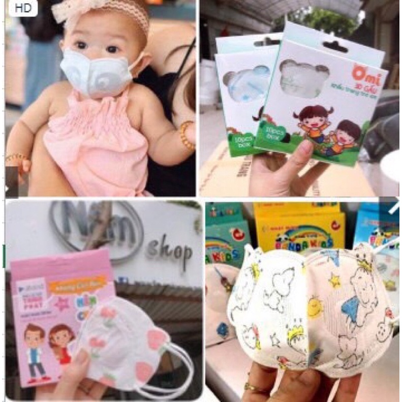 Khẩu trang kháng giọt bắn gấu 3D hộp 10c
