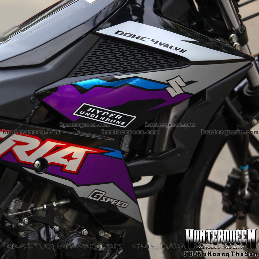 Tem rời cao cấp ghép decal CROM sang trọng, dán xe đen. Phối màu xanh tím