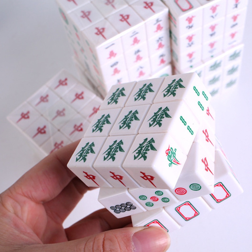 <Sabaya> Rubik Cube Mahjong Pattern Stress Relieve ABS 3 Order Mahjong Rubik Cube for Gifts