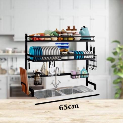 Kệ Để Bát Đĩa Đa Năng Thông Minh - Giá Để Đồ Chén Đĩa Dài 65cm Trên Bồn Rửa Bát Thép Carbon Sơn Đen Cao Cấp