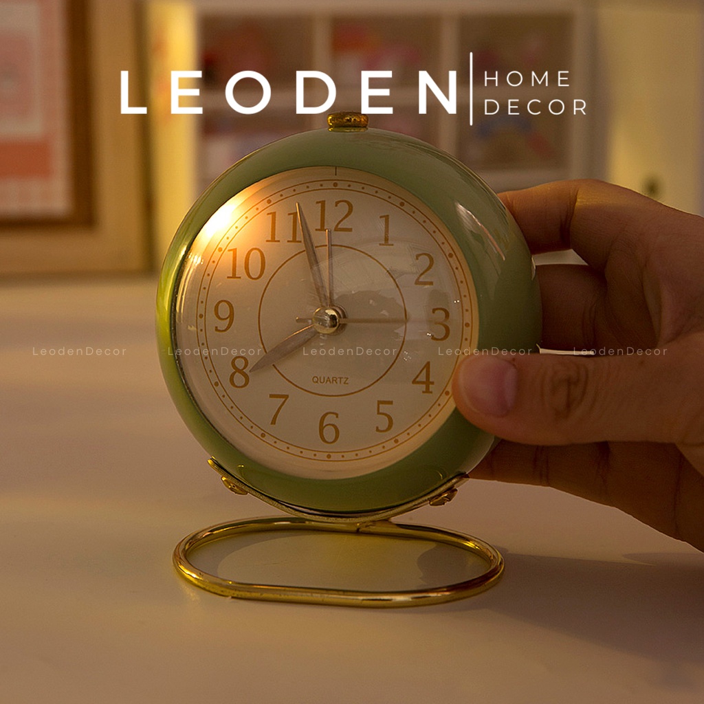 Đồng hồ để bàn decor hình tròn nhiều màu pastel phong cách retro , đồng hồ báo thức để bàn có đèn vintage - LEODEN DECOR