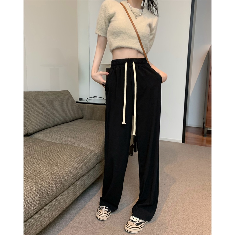 Quần ống rộng Lưng Cao Phối Dây Rút 3 Màu Thời Trang Cho Nữ