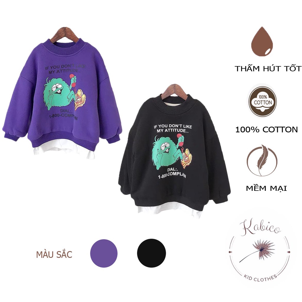 Áo hoodie cho bé, áo thu đông cho bé trai và bé gái KABICO từ 12 - 30kg - C03