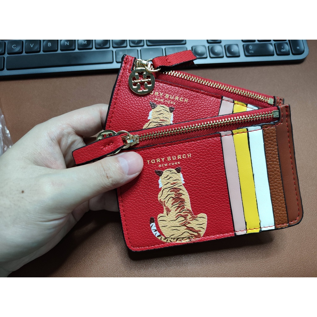 TORY BURCH Ví Nhiều Ngăn Đựng Thẻ Và Tiền Xu Đa Năng Hình Con Hổ 2022 Phong Cách Mới