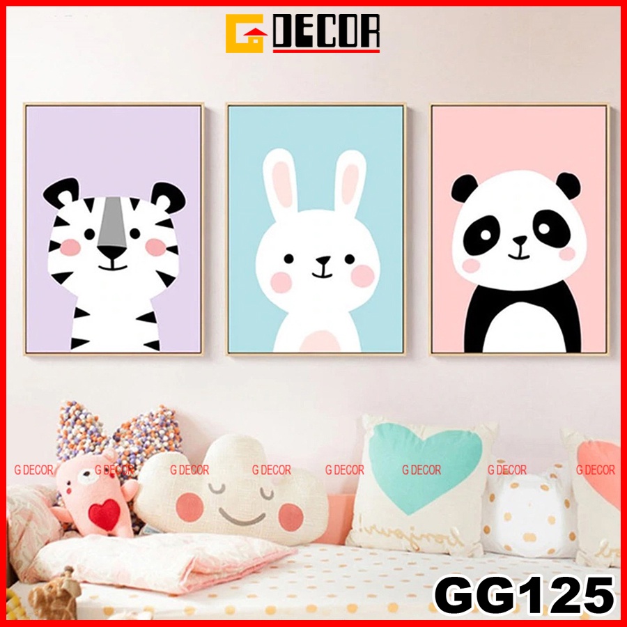 Tranh treo tường canvas khung gỗ 3 bức phong cách hiện đại Bắc Âu tranh anime trang trí phòng cho bé phòng ngủ spa 125
